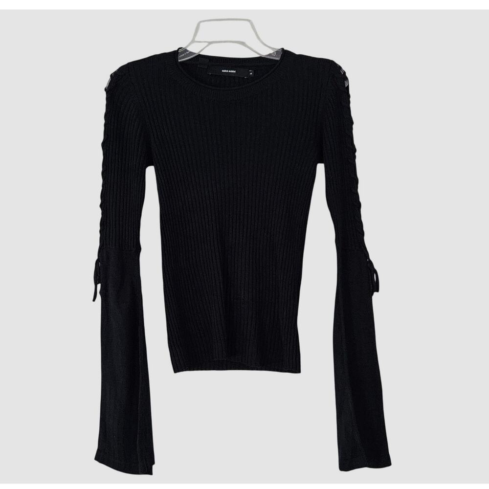 SALE Vero Moda Navy Blue Bell Sleeve Ribbed sweater Lace Detail XS EUC